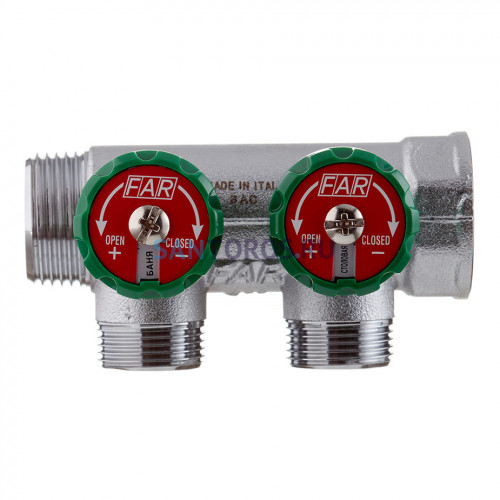 Коллектор Far (FK 3821 134) 1 ВР(г) х 2 выхода 3/4 НР(ш) ЕК х 1 НР(ш) регулируeмый FK 3821 134
